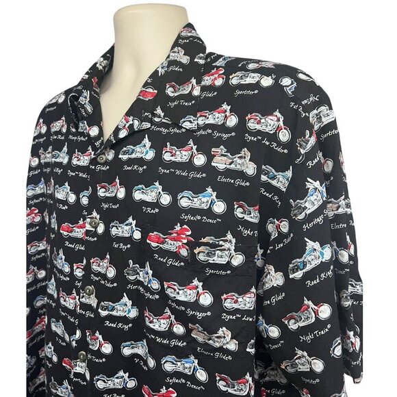 Harley Davidson Mens Vintage Black All Over Motorcycles Print Button Up Shirt XL - Picture 5 of 9